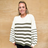 Long Sleeve Stripe Sweater Top - Olive