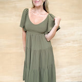 Olive Tiered Midi Dress