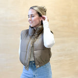 Autumn Cropped Puffer Vest - Brown