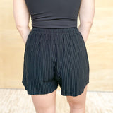 Black Stripe Linen Shorts