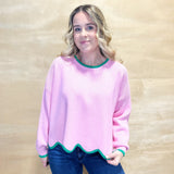 Super Scalloped Edge Sweater - Pink/Green