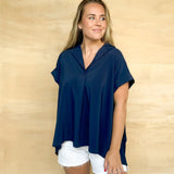 Kayla Navy Pleated Blouse