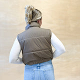 Autumn Cropped Puffer Vest - Brown