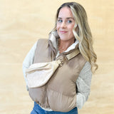 Reversible Zip Up Puffer Vest - Light Mocha