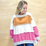 Color Block Sweatshirt - Camel/Pink