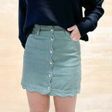 Scalloped Corduroy Skirt - Sage