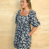 Cherished Charm Floral Mini Dres - Navy