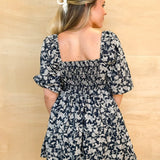 Cherished Charm Floral Mini Dres - Navy