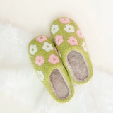 Fuzzy Slippers - Green Flower