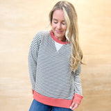 Color Trimmed Striped Long Sleeve