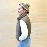 Autumn Cropped Puffer Vest - Brown