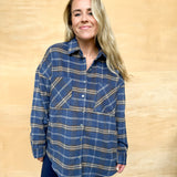 Plaid Shacket - Blue Brown