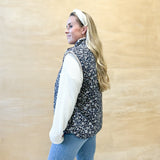 Blossom Floral Quilted Vest - Navy