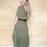 Olive Tiered Midi Dress