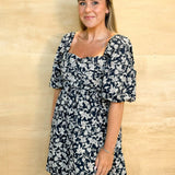 Cherished Charm Floral Mini Dres - Navy