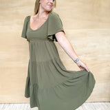 Olive Tiered Midi Dress