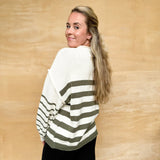 Long Sleeve Stripe Sweater Top - Olive