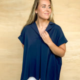 Kayla Navy Pleated Blouse