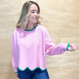 Super Scalloped Edge Sweater - Pink/Green