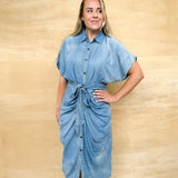 Chambray Button Down Midi Dress - Blue