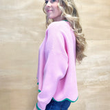 Super Scalloped Edge Sweater - Pink/Green