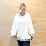 Stitched Contrast Chunky Sweater - Cream