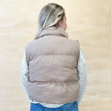 Reversible Zip Up Puffer Vest - Light Mocha