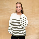 Long Sleeve Stripe Sweater Top - Olive