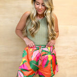 Tropical Satin Shorts - Orange