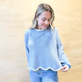 Simply Charming Scalloped Sweater - Blue