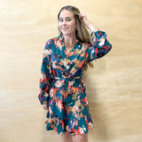 Holiday Cheer Floral Dress - Teal