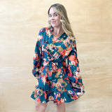 Holiday Cheer Floral Dress - Teal