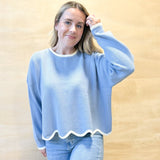 Simply Charming Scalloped Sweater - Blue