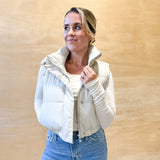 Autumn Cropped Puffer Vest - Cream