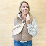 Reversible Zip Up Puffer Vest - Light Mocha