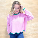 Super Scalloped Edge Sweater - Pink/Green