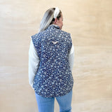 Blossom Floral Quilted Vest - Navy