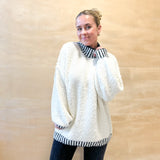 Stitched Contrast Chunky Sweater - Cream