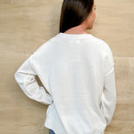 white ivory sweater, american flag, embroidered, knit, round neck