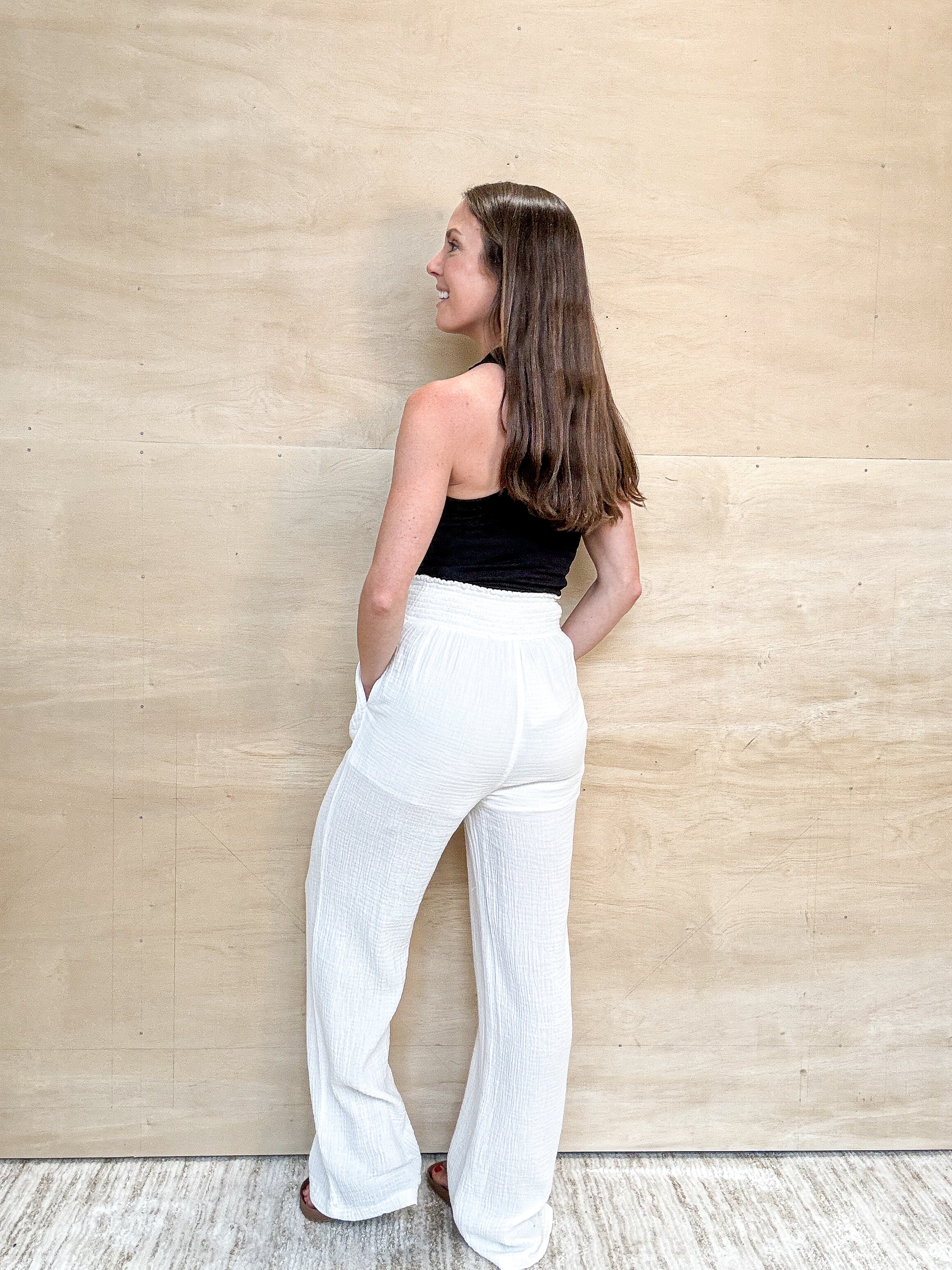 white linen pant, stretch waistband, shots, double lined short