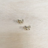 dainty gold bow earrings, gold, small, stud