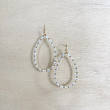 crystal beads separated by gold balls, teardrop shape, lightweight, earring